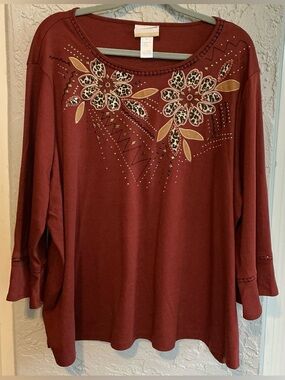 Alfred Dunner Long-Sleeve Embellished Floral Top
